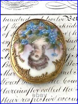 Antique Victorian Lady Gold Gilt Portrait Brooch Cameo Hand Painted Porcelain