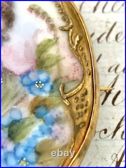 Antique Victorian Lady Gold Gilt Portrait Brooch Cameo Hand Painted Porcelain