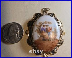 Antique Victorian Lovers Cameo Portrait Pendant Hand Painted Porcelain