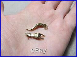 Antique Victorian Lucky charms 9-10k gold Cornicello Horn & Horned Hand Lot of 2