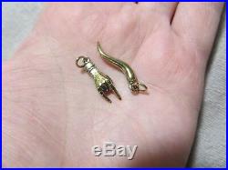 Antique Victorian Lucky charms 9-10k gold Cornicello Horn & Horned Hand Lot of 2