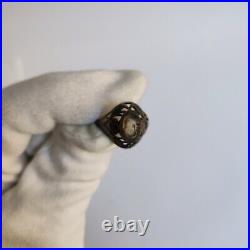 Antique Victorian Memento Mori Silver Ring With Hand Carved Skull Stone-19th C