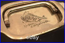 Antique Victorian Metal Jewelry Box Black and Gold Hand Painted Locking Case Old