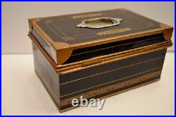 Antique Victorian Metal Jewelry Box Black and Gold Hand Painted Locking Case Old