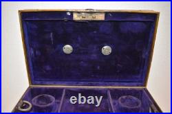 Antique Victorian Metal Jewelry Box Black and Gold Hand Painted Locking Case Old