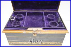 Antique Victorian Metal Jewelry Box Black and Gold Hand Painted Locking Case Old