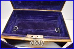 Antique Victorian Metal Jewelry Box Black and Gold Hand Painted Locking Case Old