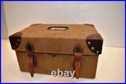 Antique Victorian Metal Jewelry Box Black and Gold Hand Painted Locking Case Old