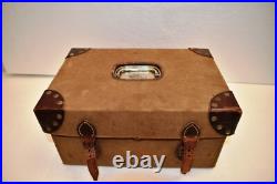 Antique Victorian Metal Jewelry Box Black and Gold Hand Painted Locking Case Old