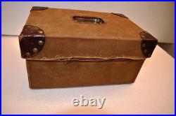 Antique Victorian Metal Jewelry Box Black and Gold Hand Painted Locking Case Old
