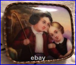 Antique Victorian Miniature Portrait Brooch Cameo Dutch Hand Paint Porcelain Pin