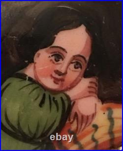 Antique Victorian Miniature Portrait Brooch Hand Painted Porcelain Biedermeier