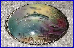 Antique Victorian Minton Landscape Portrait Fish Brooch Cameo Gold Vermeil MOP