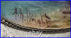 Antique Victorian Minton Landscape Portrait Fish Brooch Cameo Gold Vermeil MOP