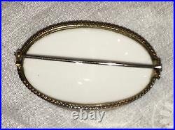 Antique Victorian Minton Landscape Portrait Fish Brooch Cameo Gold Vermeil MOP