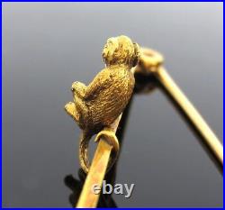 Antique Victorian Monkey & Pearl 15K Yellow Gold Hand Made Bar Pin