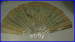Antique Victorian Mother of Pearl Hand Fan Painted Signed M. Dumas