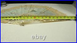 Antique Victorian Mother of Pearl Hand Fan Painted Signed M. Dumas