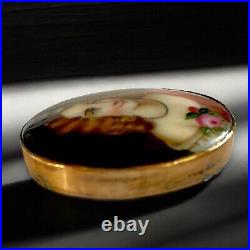 Antique Victorian Mourning Brooch Hand Painted Porcelain Portrait Gilded Frame