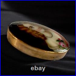 Antique Victorian Mourning Brooch Hand Painted Porcelain Portrait Gilded Frame