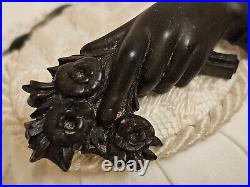 Antique Victorian Mourning Gutta Percha Vulcanite Ladies Hand Flower Brooch Pin