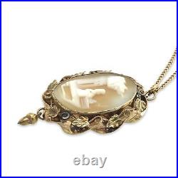 Antique Victorian Mourning Shell Cameo Pendant Necklace 10K Gold Setting 16 in