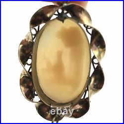 Antique Victorian Mourning Shell Cameo Pendant Necklace 10K Gold Setting 16 in
