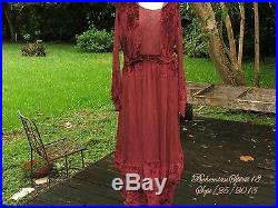 Antique Victorian Museum Hand Made With Embroidery Velvet Silk As Is Long Dress