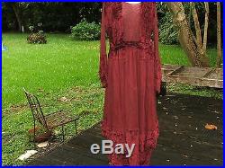 Antique Victorian Museum Hand Made With Embroidery Velvet Silk As Is Long Dress