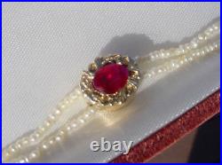 Antique Victorian No Heat Ruby Slide Natural Seed Pearl Necklace