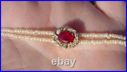 Antique Victorian No Heat Ruby Slide Natural Seed Pearl Necklace