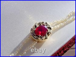 Antique Victorian No Heat Ruby Slide Natural Seed Pearl Necklace