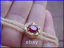 Antique Victorian No Heat Ruby Slide Natural Seed Pearl Necklace