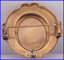 Antique Victorian Ornate Brooch 18k Gold Hand Painted Enamel and Diamond c1870's