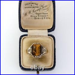 Antique Victorian Ostby & Barton 10K Hand Carved Natural Tiger's Eye Cameo Ring