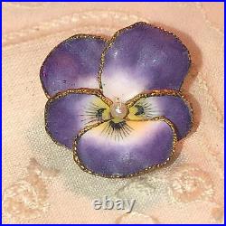 Antique Victorian Pansy Brooch Gold Sterling Silver Violet Flower Pin