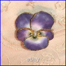Antique Victorian Pansy Brooch Gold Sterling Silver Violet Flower Pin