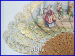 Antique Victorian Paper Fan Hand Painted in Cream Shadowbox Frame 24 X 16