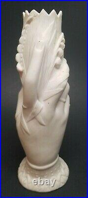 Antique Victorian Parian Ware Pottery Hand Spill Vase 7-3/4 LILY OF THE VALLEY