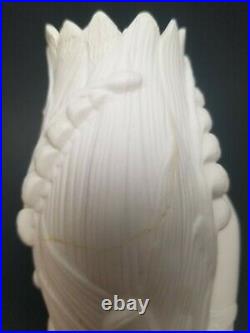 Antique Victorian Parian Ware Pottery Hand Spill Vase 7-3/4 LILY OF THE VALLEY