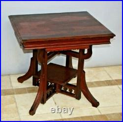 Antique Victorian Parlor Table hand carved bottom bookshelf Solid Mahogany