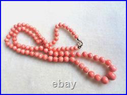 Antique Victorian Peach Coral Graduated Hand Carved Necklace