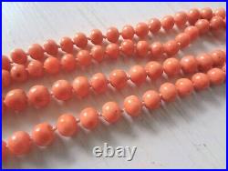 Antique Victorian Peach Coral Graduated Hand Carved Necklace