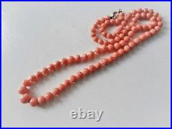 Antique Victorian Peach Coral Graduated Hand Carved Necklace