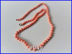 Antique Victorian Peach Coral Graduated Hand Carved Necklace