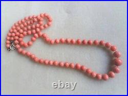 Antique Victorian Peach Coral Graduated Hand Carved Necklace