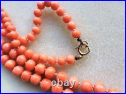 Antique Victorian Peach Coral Graduated Hand Carved Necklace