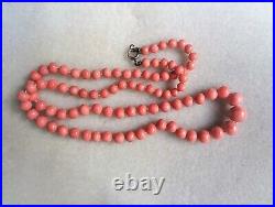 Antique Victorian Peach Coral Graduated Hand Carved Necklace