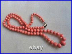 Antique Victorian Peach Coral Graduated Hand Carved Necklace