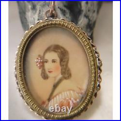 Antique Victorian Pendant 10K Yellow Gold 15 g Hand Painted Miniature Portrait